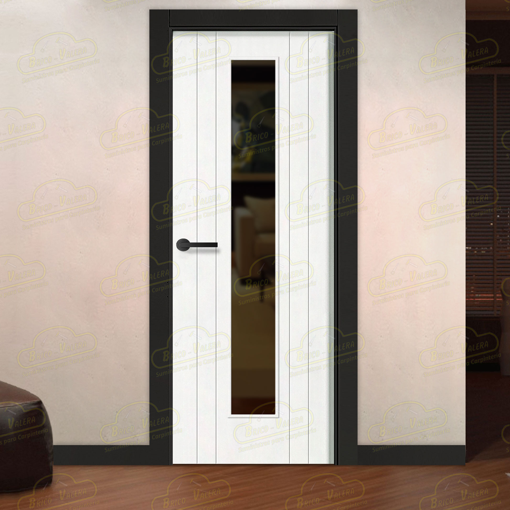 Puerta Premium LP-700-V1C Lacada Blanca y Negra de Interior en Block (Maciza)