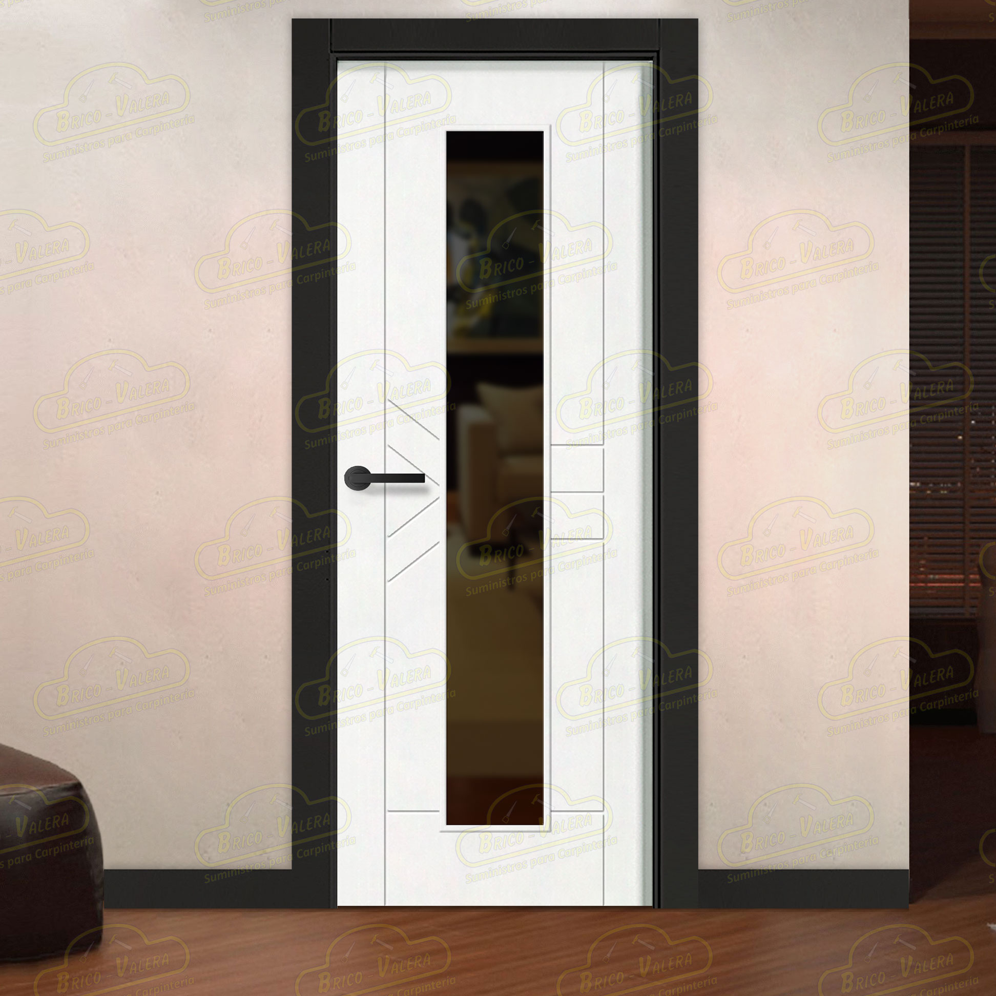 Puerta Premium LP-900-V1C Lacada Blanca y Negra de Interior en Block (Maciza)