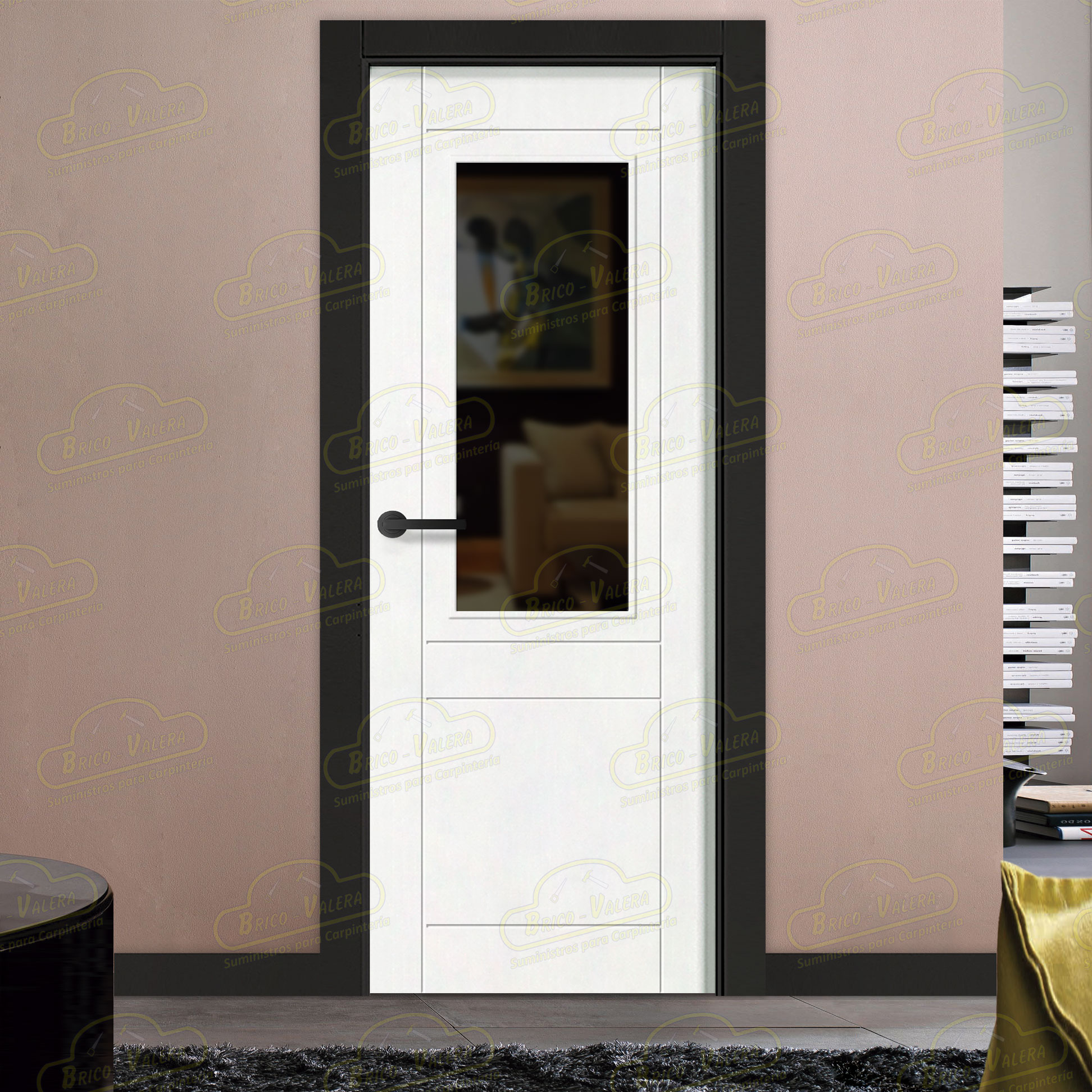 Puerta Premium P110-ZV1 Lacada Blanca y Negra de Interior en Block (Maciza)