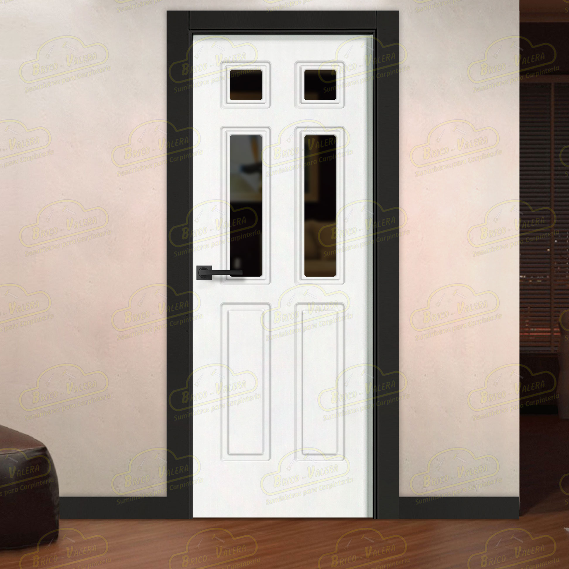 Puerta Premium P16-V4 Lacada Blanca y Negra de Interior en Block (Maciza)