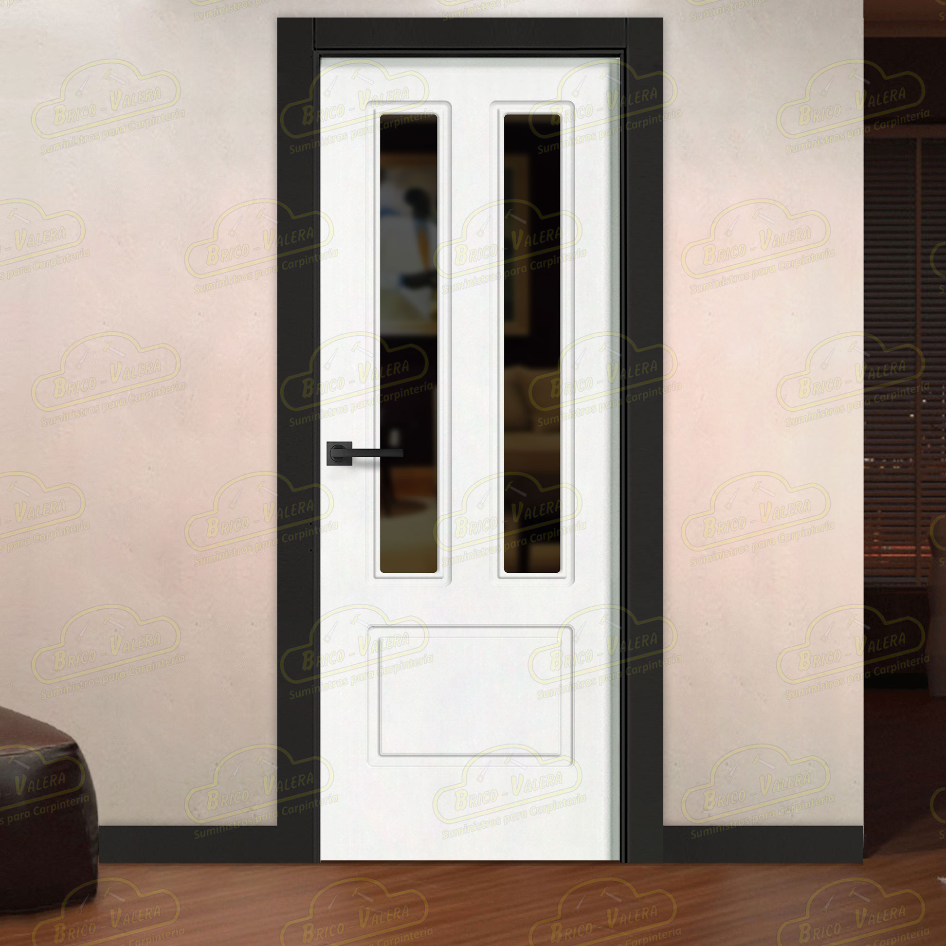 Puerta Premium P21-V2 Lacada Blanca y Negra de Interior en Block (Maciza)