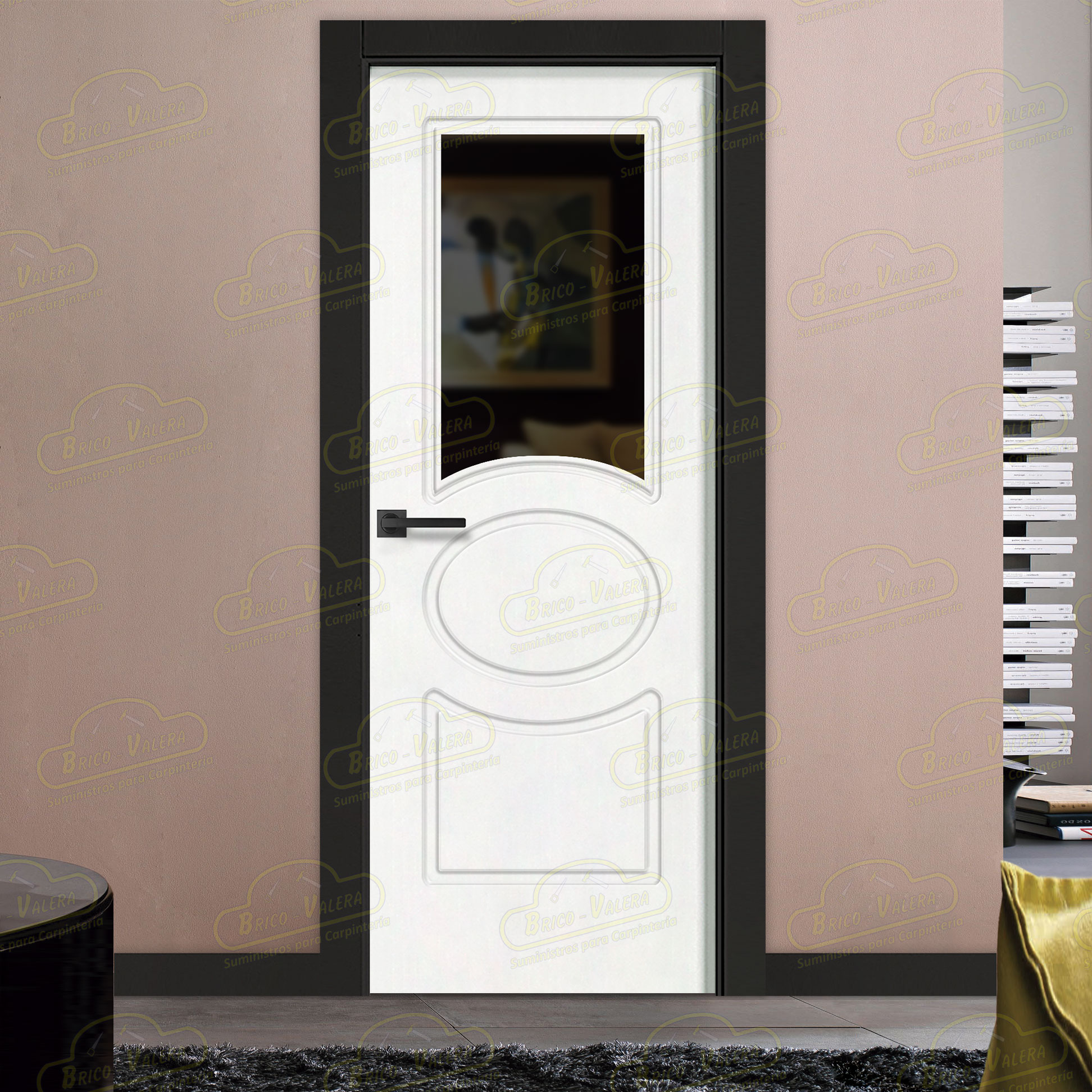 Puerta Premium P620-V1 Lacada Blanca y Negra de Interior en Block (Maciza)