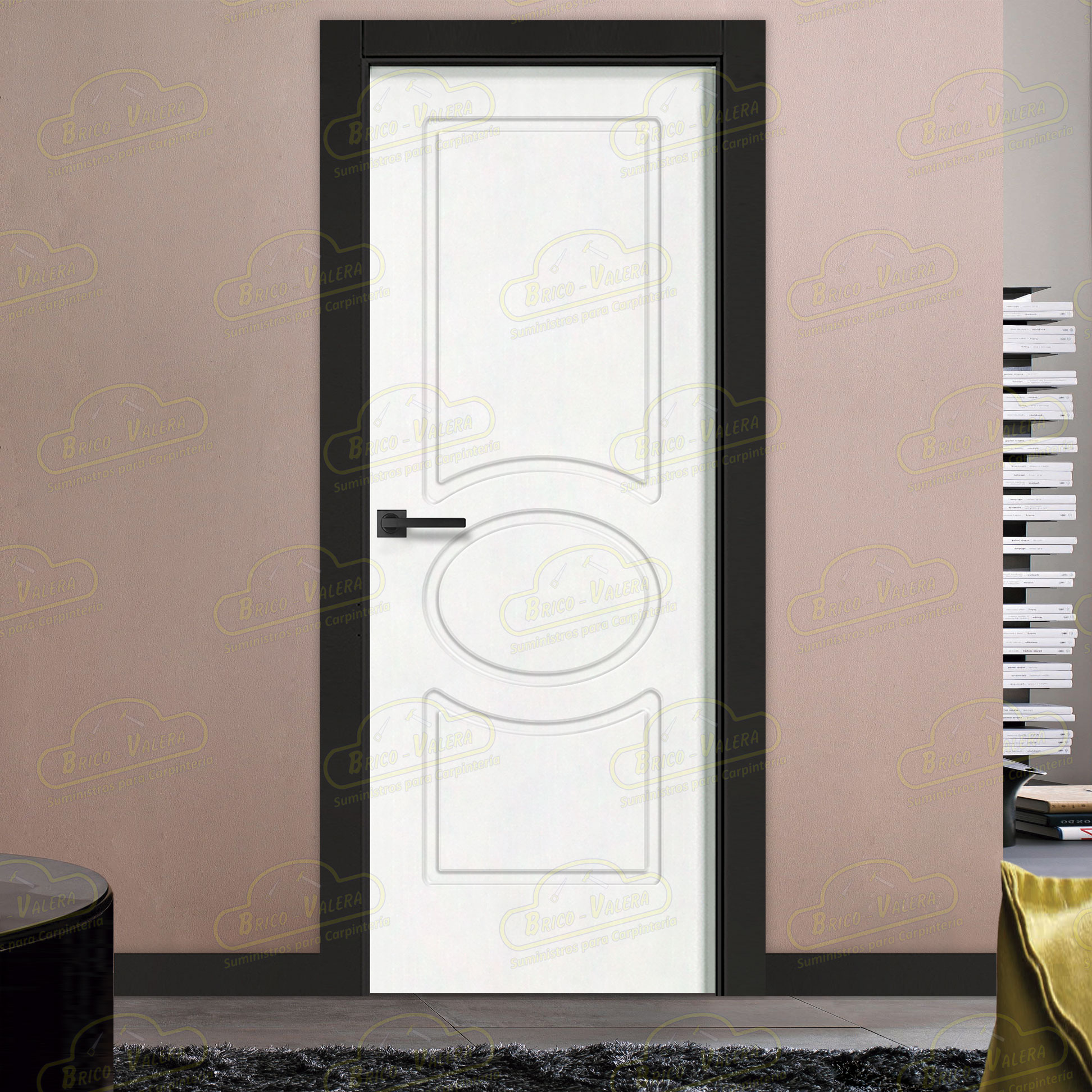 Puerta Premium P620 Lacada Blanca y Negra de Interior en Block (Maciza)