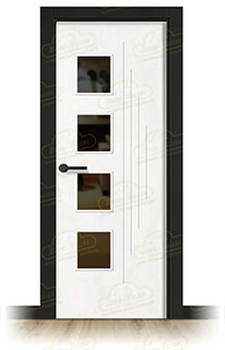 Puerta Premium PL-1100-BV4L Lacada Blanca y Negra de Interior en Block (Maciza)