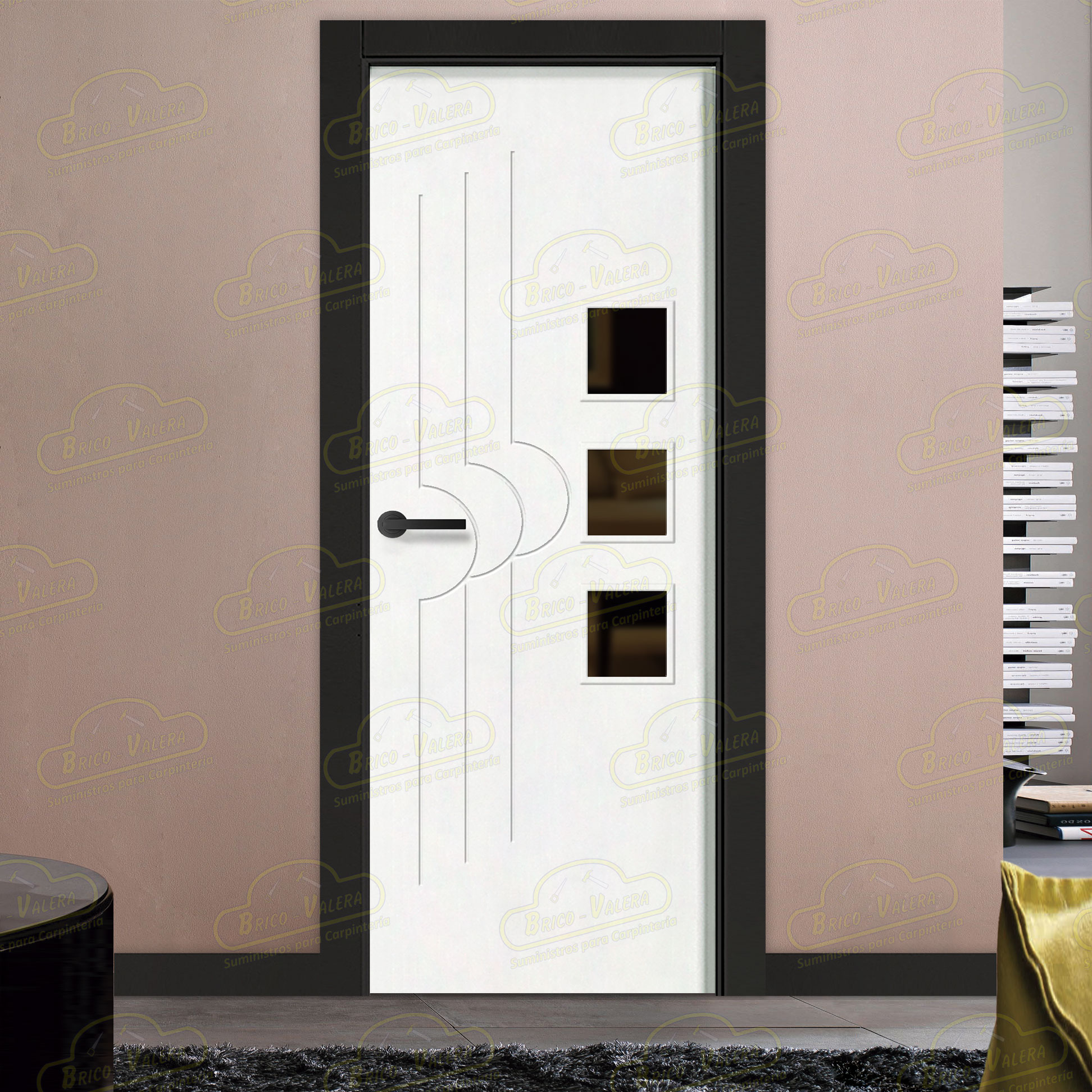 Puerta Premium PL-1300-BV3L Lacada Blanca y Negra de Interior en Block (Maciza)