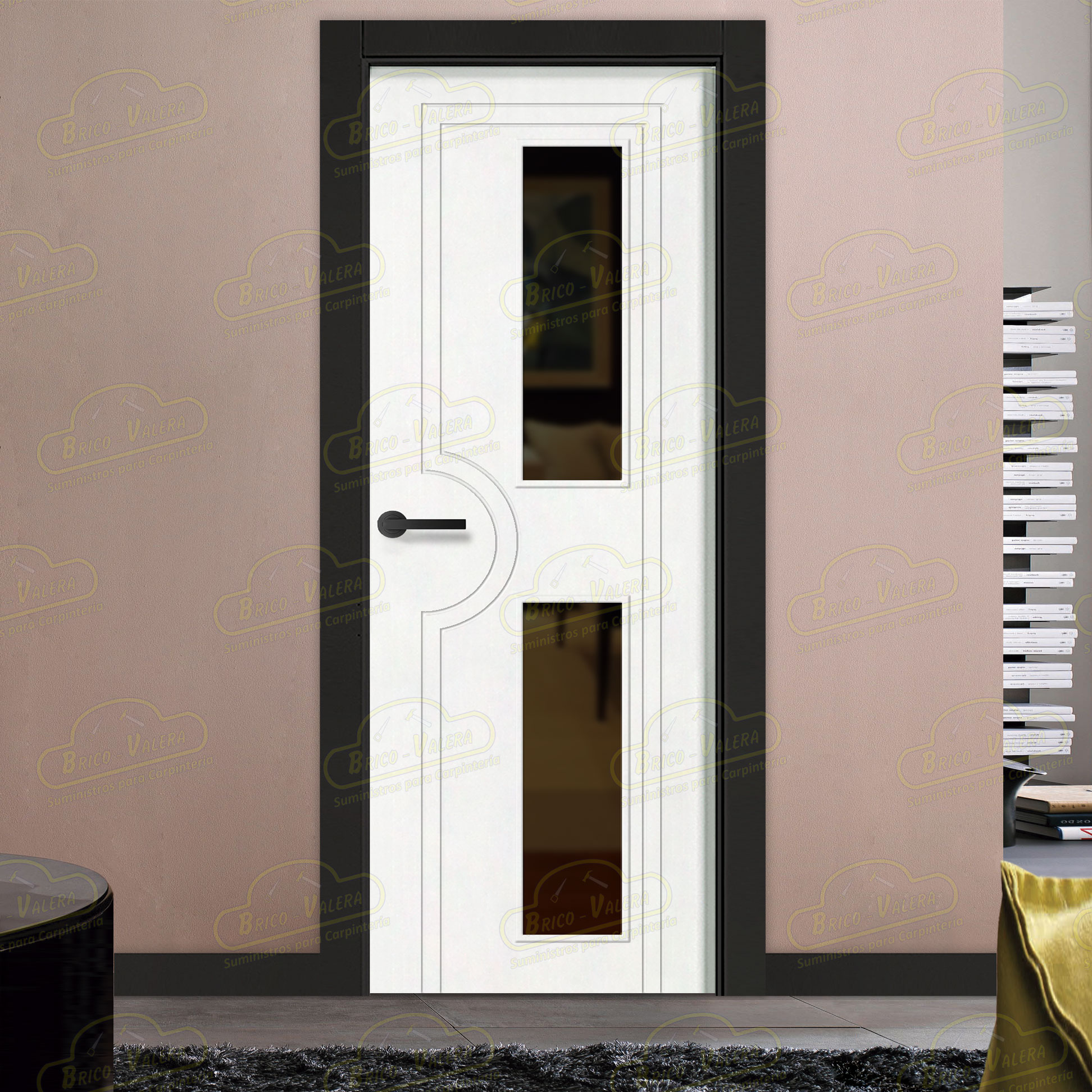 Puerta Premium PL-1600-V2 Lacada Blanca y Negra de Interior en Block (Maciza)