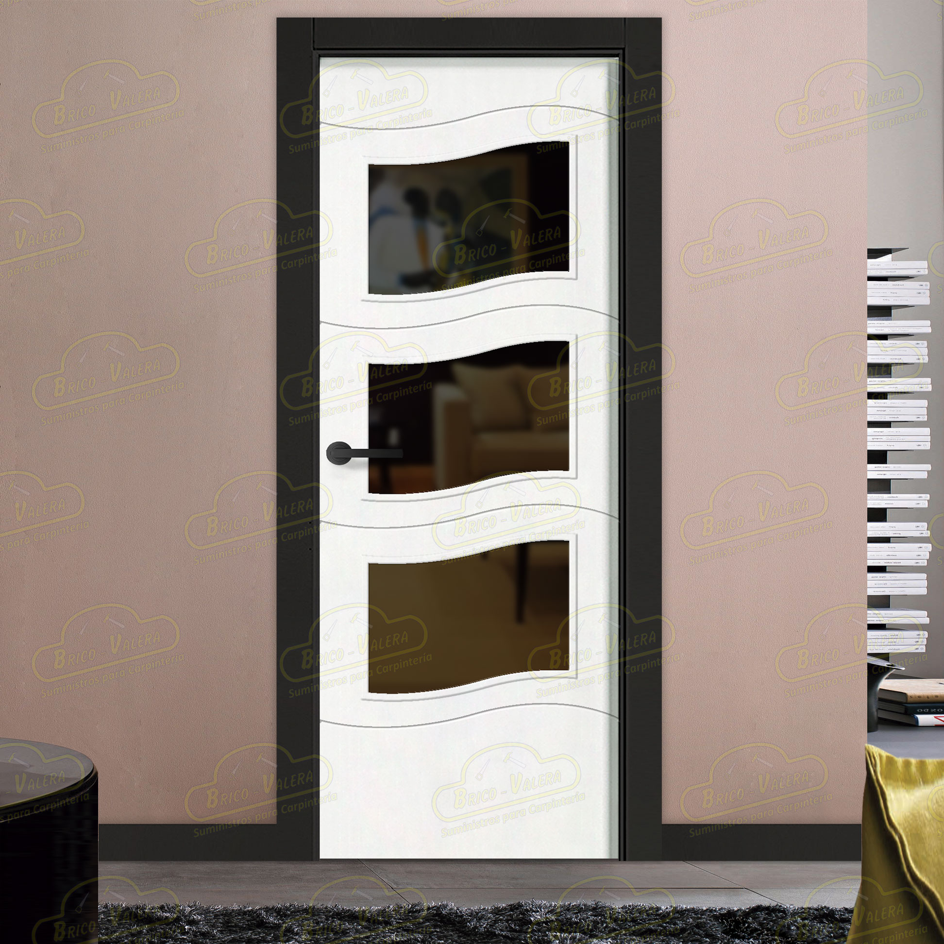 Puerta Premium PL-2900-BV3 Lacada Blanca y Negra de Interior en Block (Maciza)