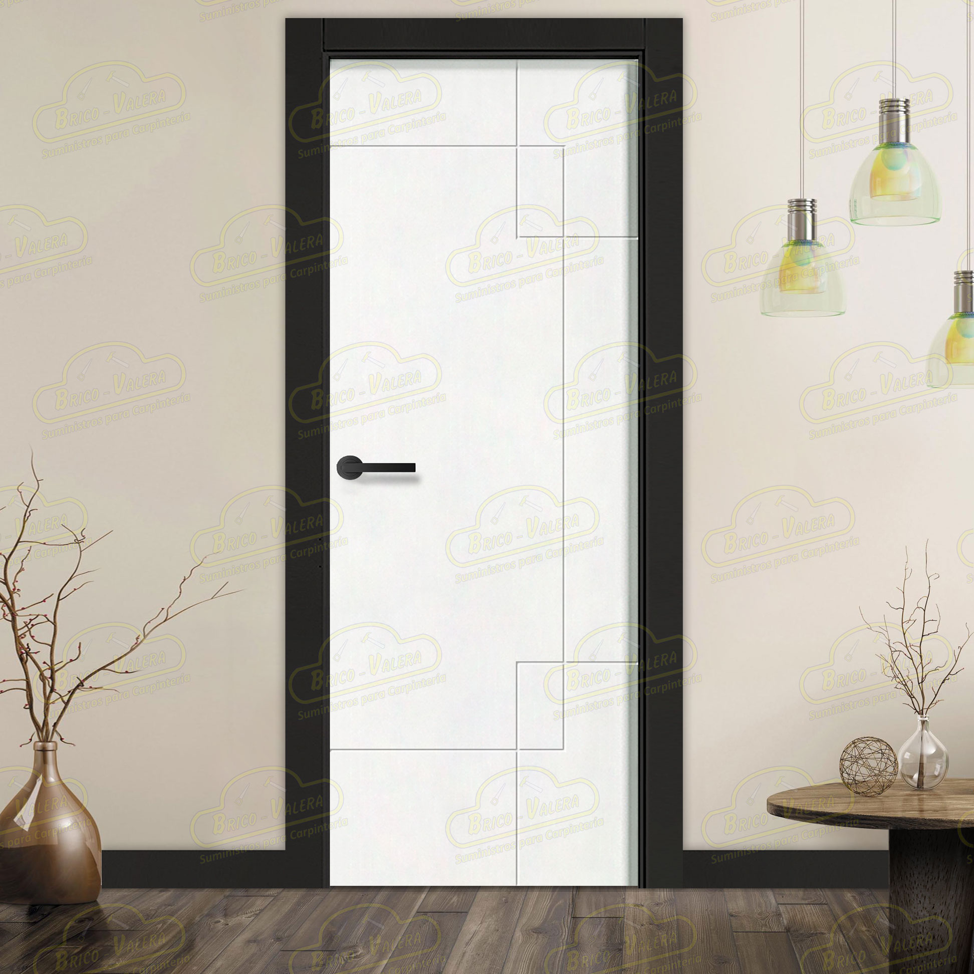 Puerta Premium PL-4500 Lacada Blanca y Negra de Interior en Block (Maciza)