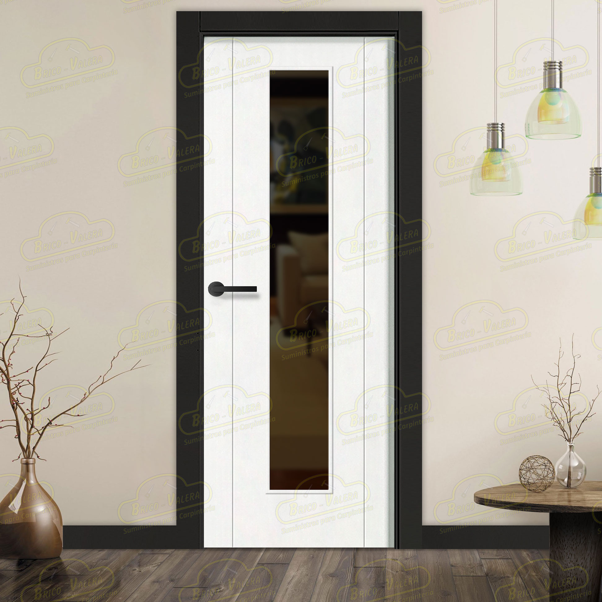 Puerta Premium PVP1-V1C Lacada Blanca y Negra de Interior en Block (Maciza)