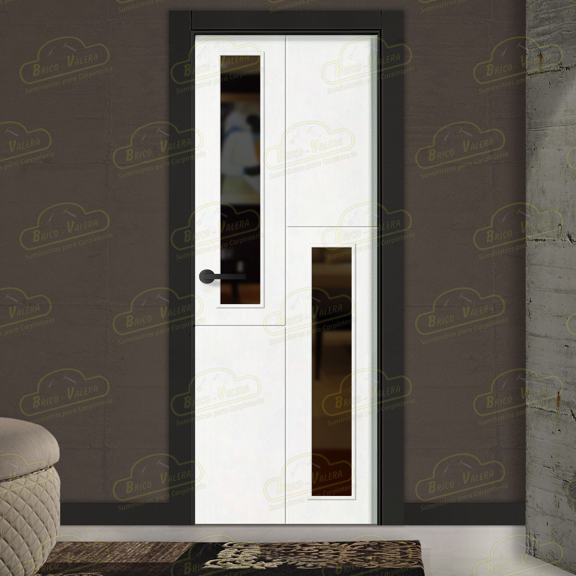 Puerta Premium PVT4-V2 Lacada Blanca y Negra de Interior en Block (Maciza)