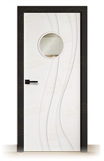 Puerta Premium RAMBLAS-OJO-DE-BUEY Lacada Blanca y Negra de Interior en Block (Maciza)