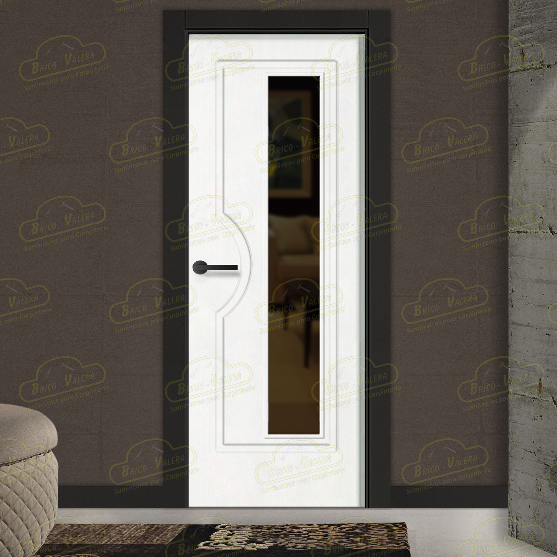 Puerta Premium ROYAL-V1L Lacada Blanca y Negra de Interior en Block (Maciza)