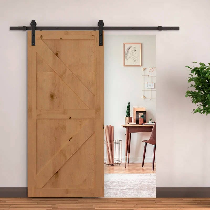 Herraje Puerta Corredera 200 cm Kit de Riel Adecuado para 1 Puerta Granja de Madera de 100 cm de Ancho Acero de Carbono Carga Máx. 90 kg
