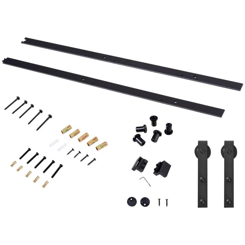 Herraje Puerta Corredera 200 cm Kit de Riel Adecuado para 1 Puerta Granja de Madera de 100 cm de Ancho Acero de Carbono Carga Máx. 90 kg