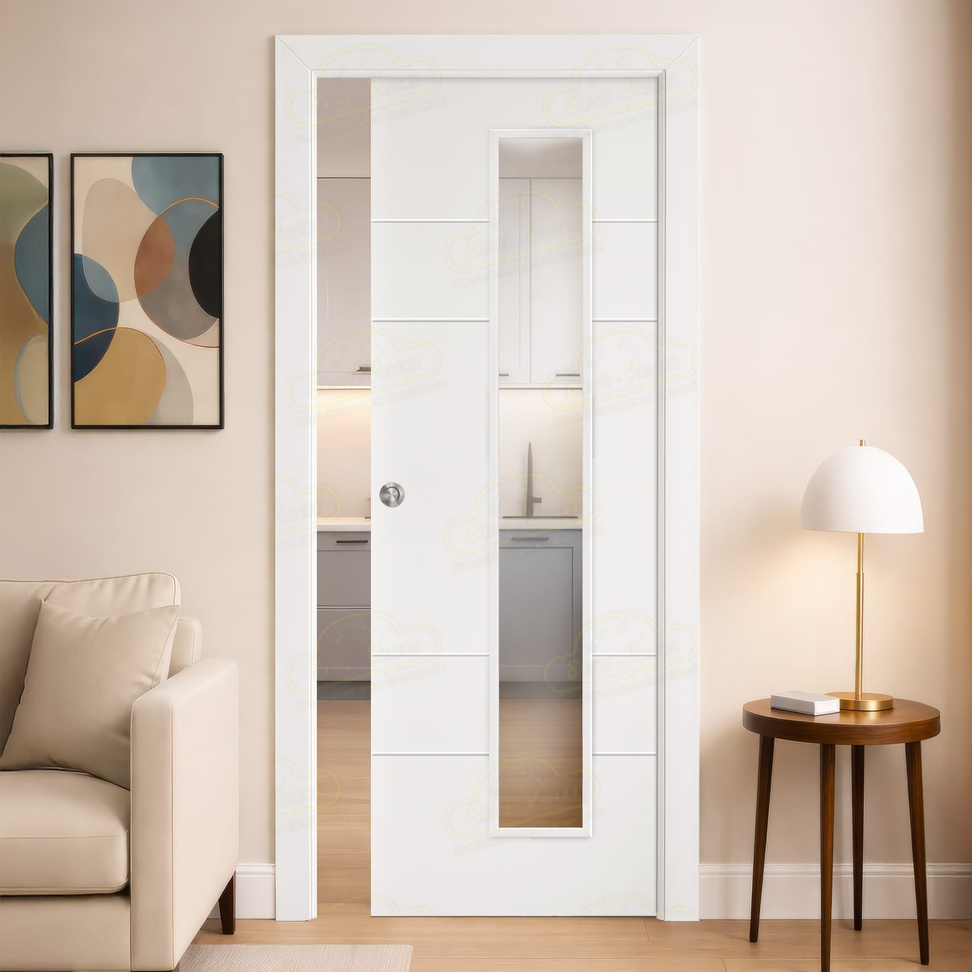 Puerta Corredera Gran Vía-V1C de Interior Lacada Blanca