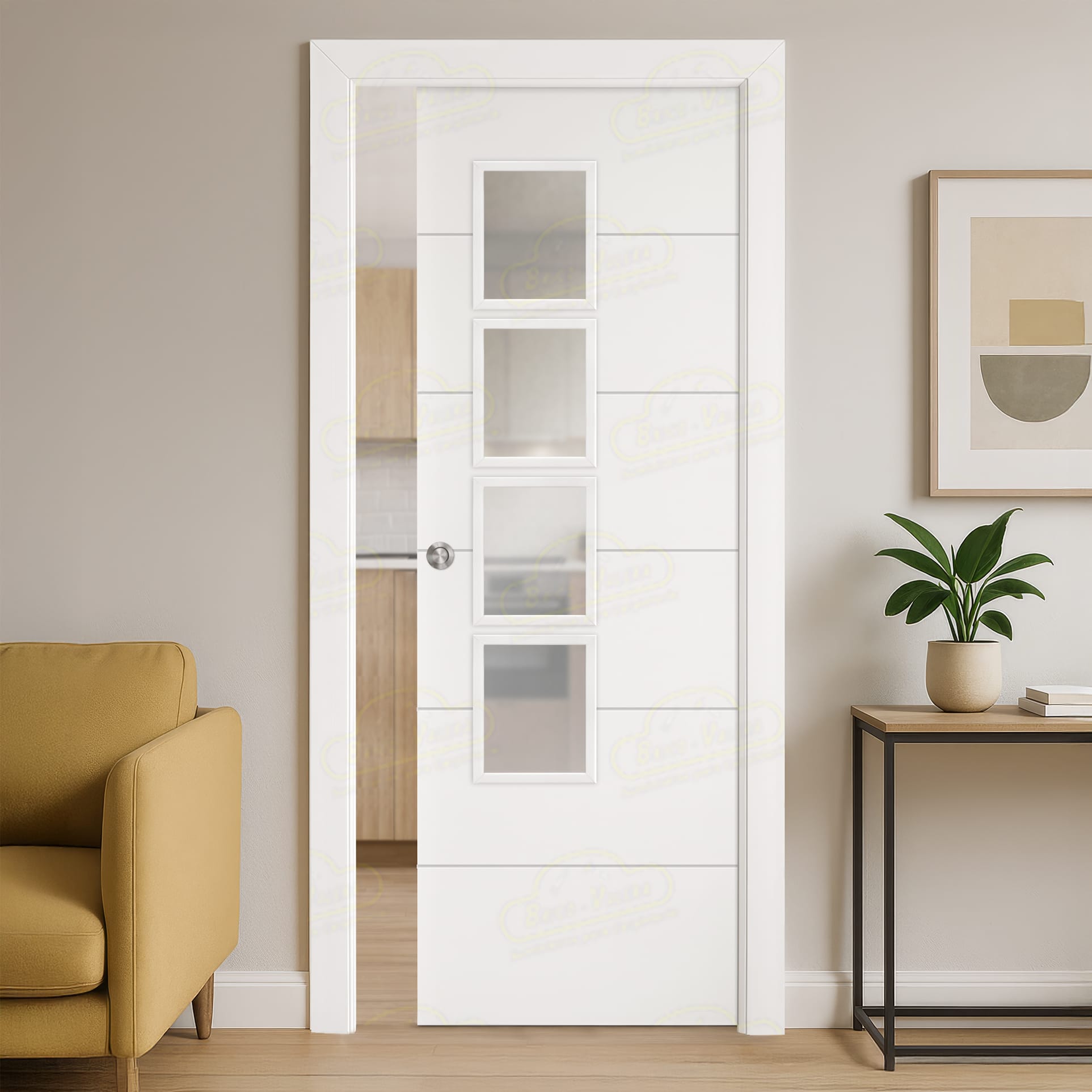 Puerta Corredera PVT7-BV4L de Interior Lacada Blanca