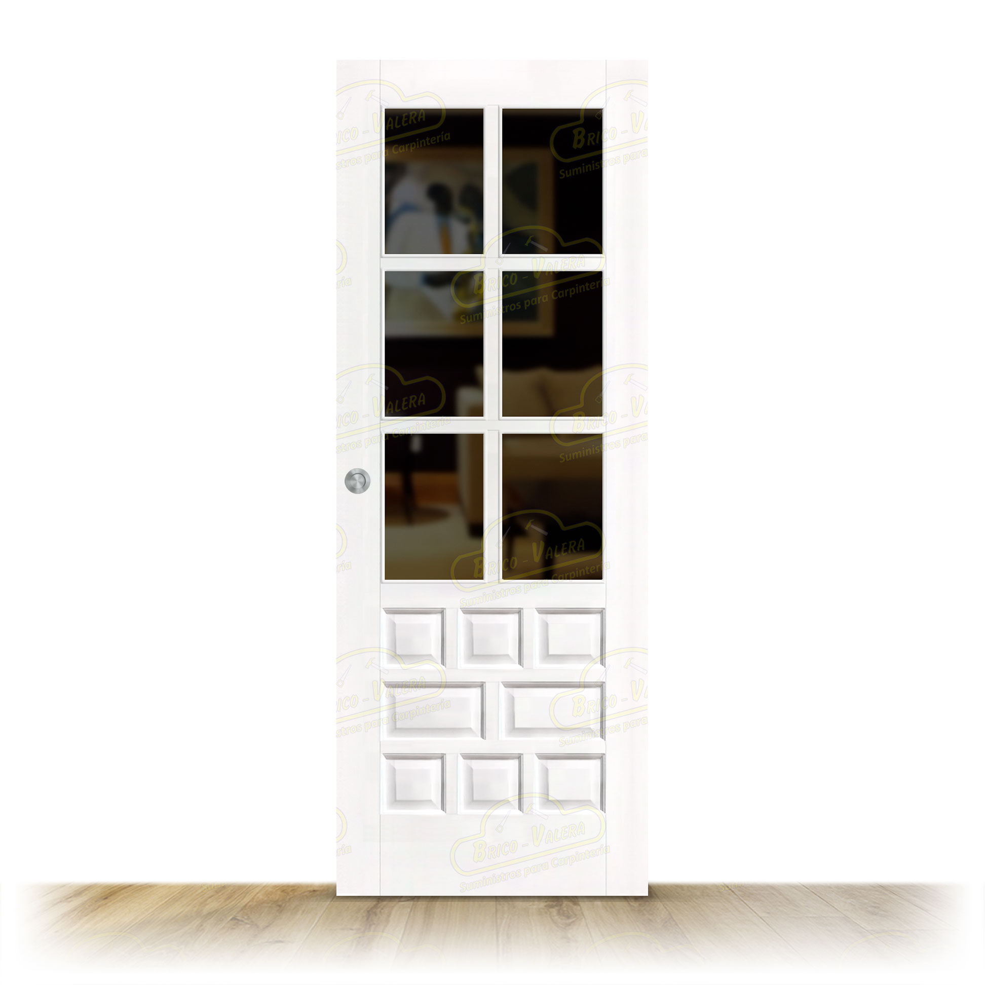Puerta Castellana-R V6 Rústica de Interior de Madera Lacada en Blanco