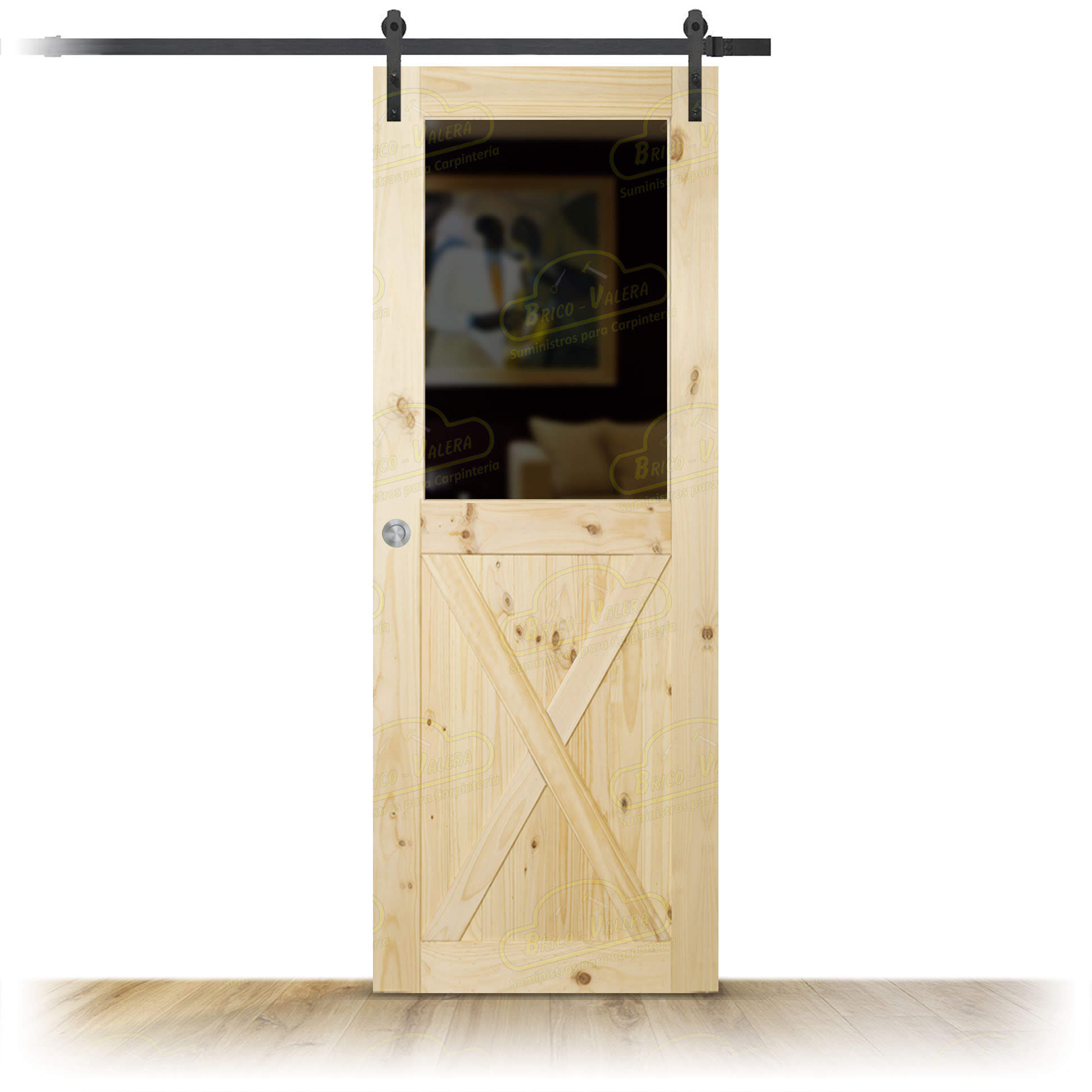 Puerta de Granero Gr003-L ZV1 de Interior de Madera en Crudo
