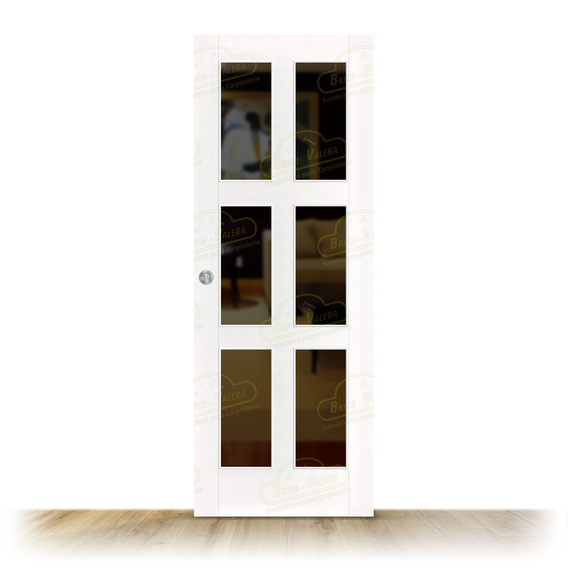 Puerta PM-1087-R V6 Rústica de Interior de Madera Lacada en Blanco