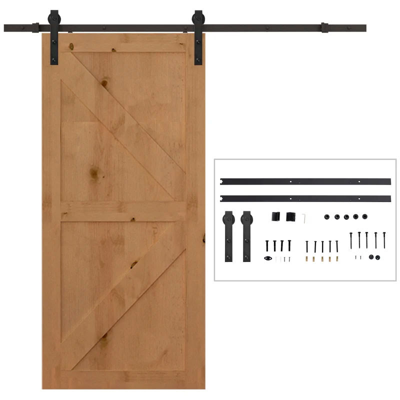 Herraje Puerta Corredera 200 cm Kit de Riel Adecuado para 1 Puerta Granja de Madera de 100 cm de Ancho Acero de Carbono Carga Máx. 90 kg
