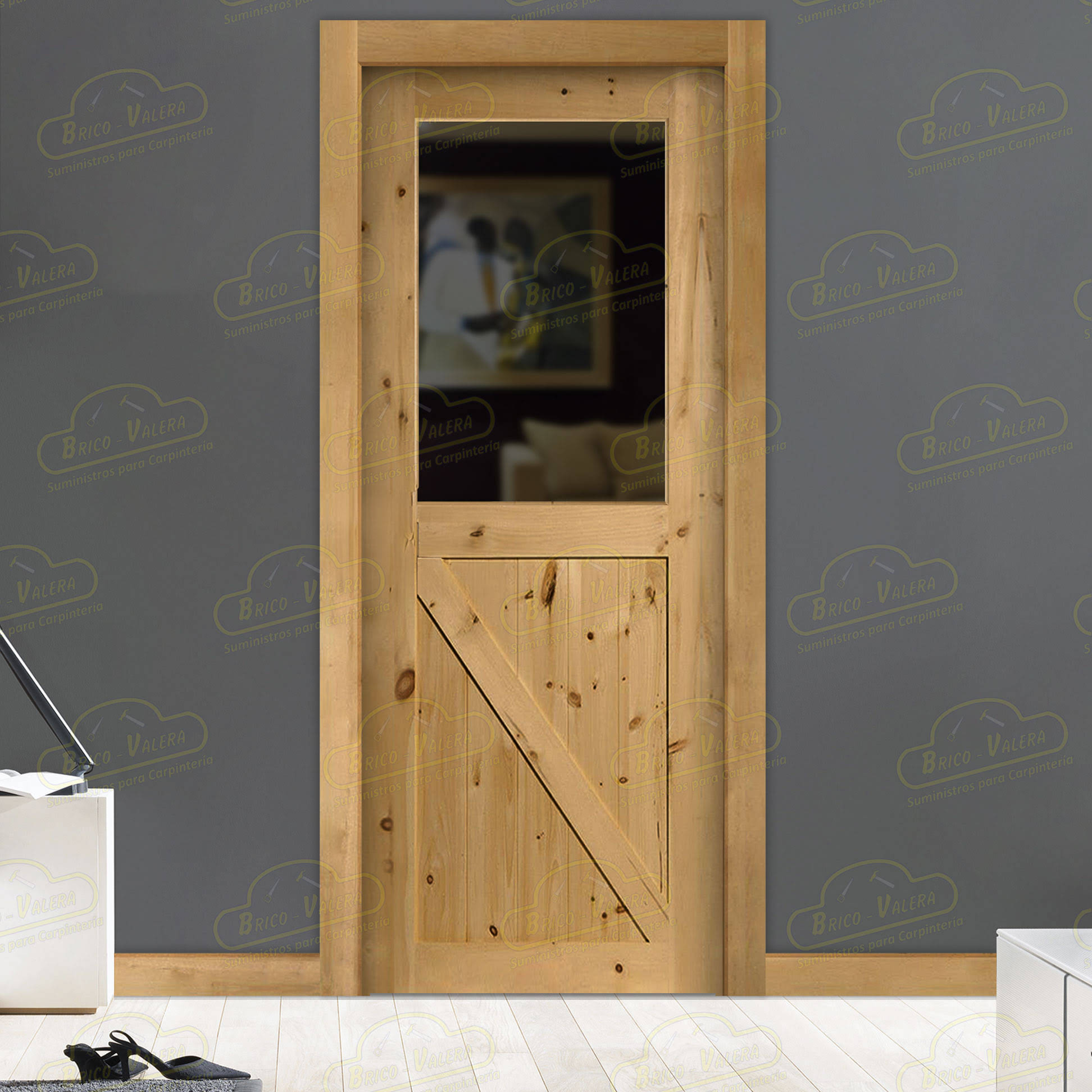 Puerta Maciza de Vaivén Gr001-L ZV1 Rústica de Madera Teñida Nogal Muy Claro D-2915