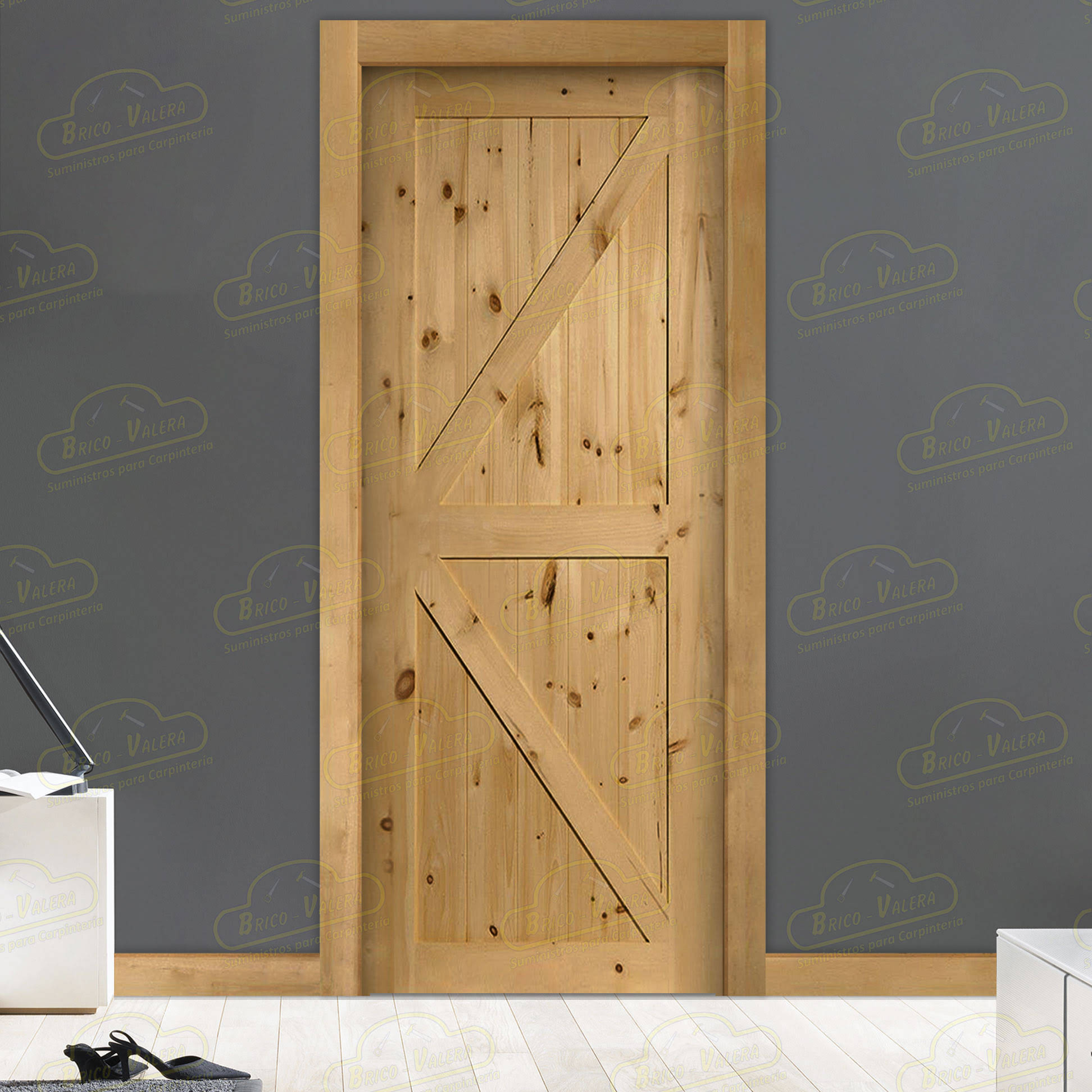 Puerta Maciza de Vaivén Gr001-L Rústica de Madera Teñida Nogal Muy Claro D-2915