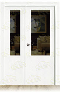 Puerta Doble de Salón con fijo PL1-ZV1 Lacada Blanca de Interior en Block (Maciza)