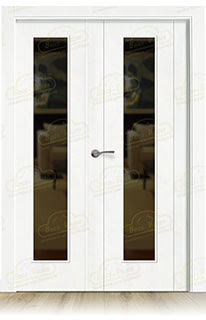 Puerta Doble de Salón PVP1-V1C Lacada Blanca de Interior en Block (Maciza)