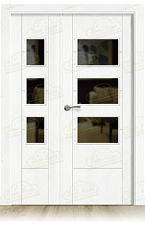 Puerta Doble de Salón con fijo PVP5-BV3Z Lacada Blanca de Interior en Block (Maciza)