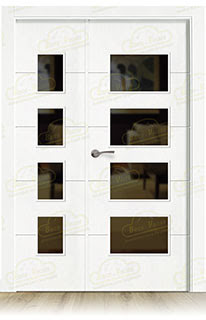 Puerta Doble de Salón con fijo PVT5-BV4 Lacada Blanca de Interior en Block (Maciza) PROMO: CRISTALES MATE GRATIS