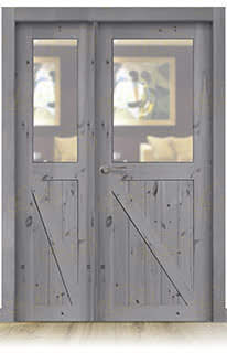 Puerta Doble de Salón Gr001 V1 Rústica de Madera en Block (Maciza)Tinte Ceniza