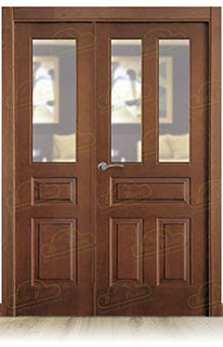 Puerta Doble de Salón más fijo Malaga V2 Rústica de Madera en Block (Maciza) Teñida Nogal D-2915
