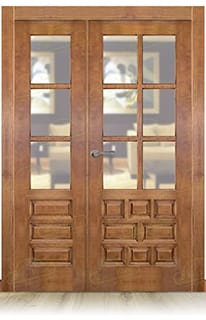 Puerta Doble de Salón más fijo Castellana V6 Rústica de Madera en Block (Maciza) Teñida Roble Envejecido D-2803