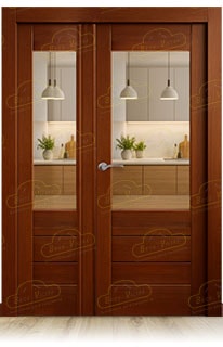 Puerta Doble de Salón Romano ZV1 Rústica de Madera en Block (Maciza) Teñida Nogal D-2915