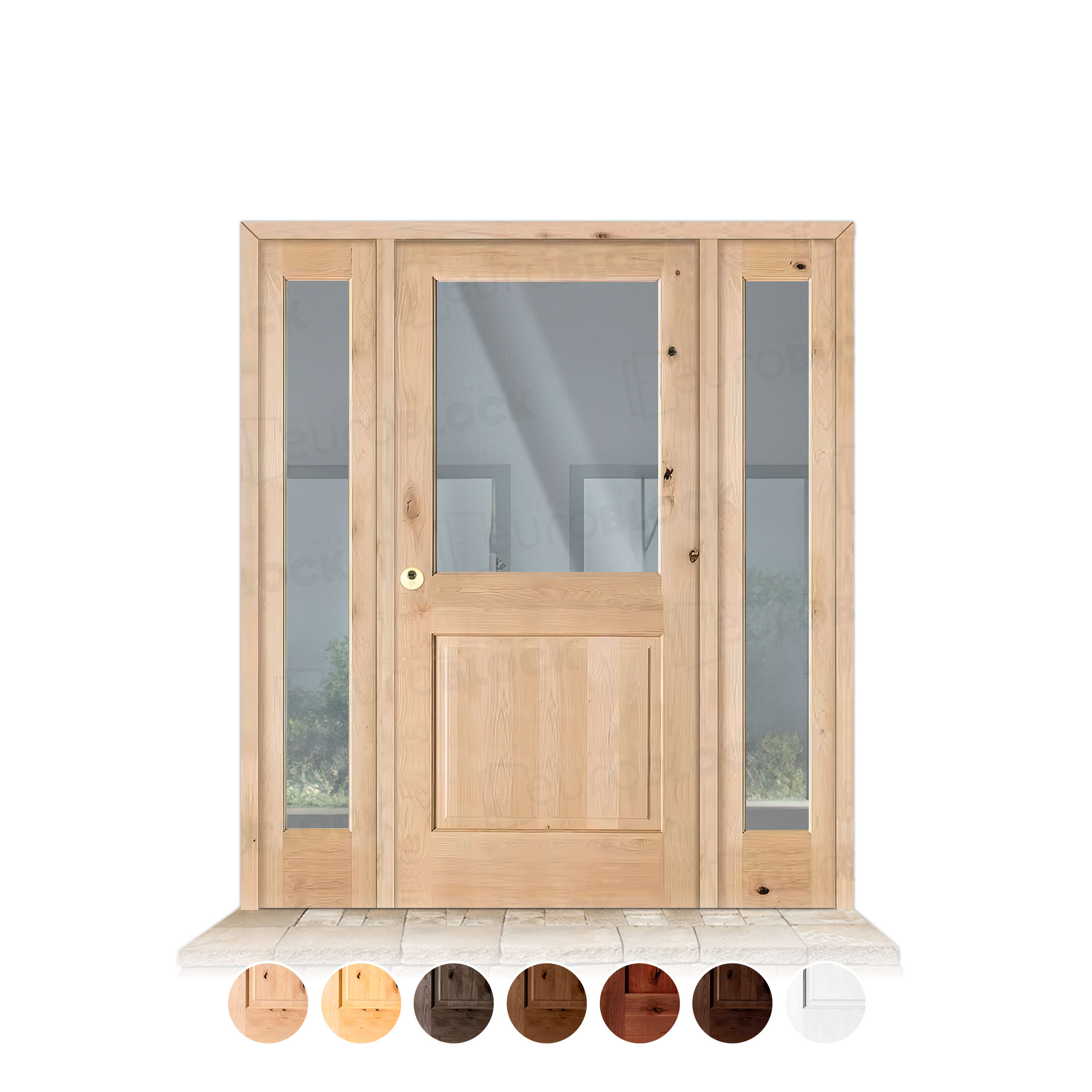 Puerta con Dos Fijos Serie 1100-V1 de Exterior en Madera Maciza