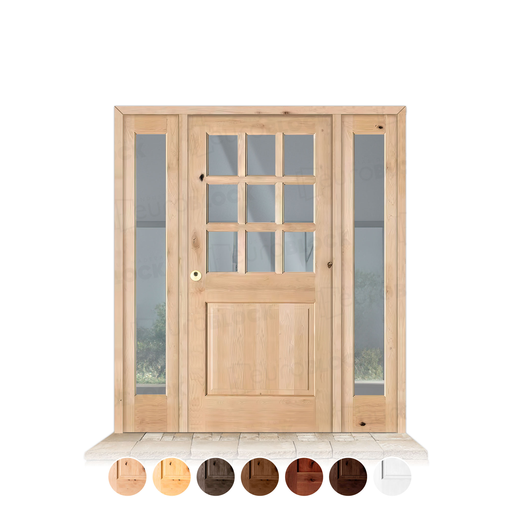 Puerta con Dos Fijos Serie 1100-V9 de Exterior en Madera Maciza
