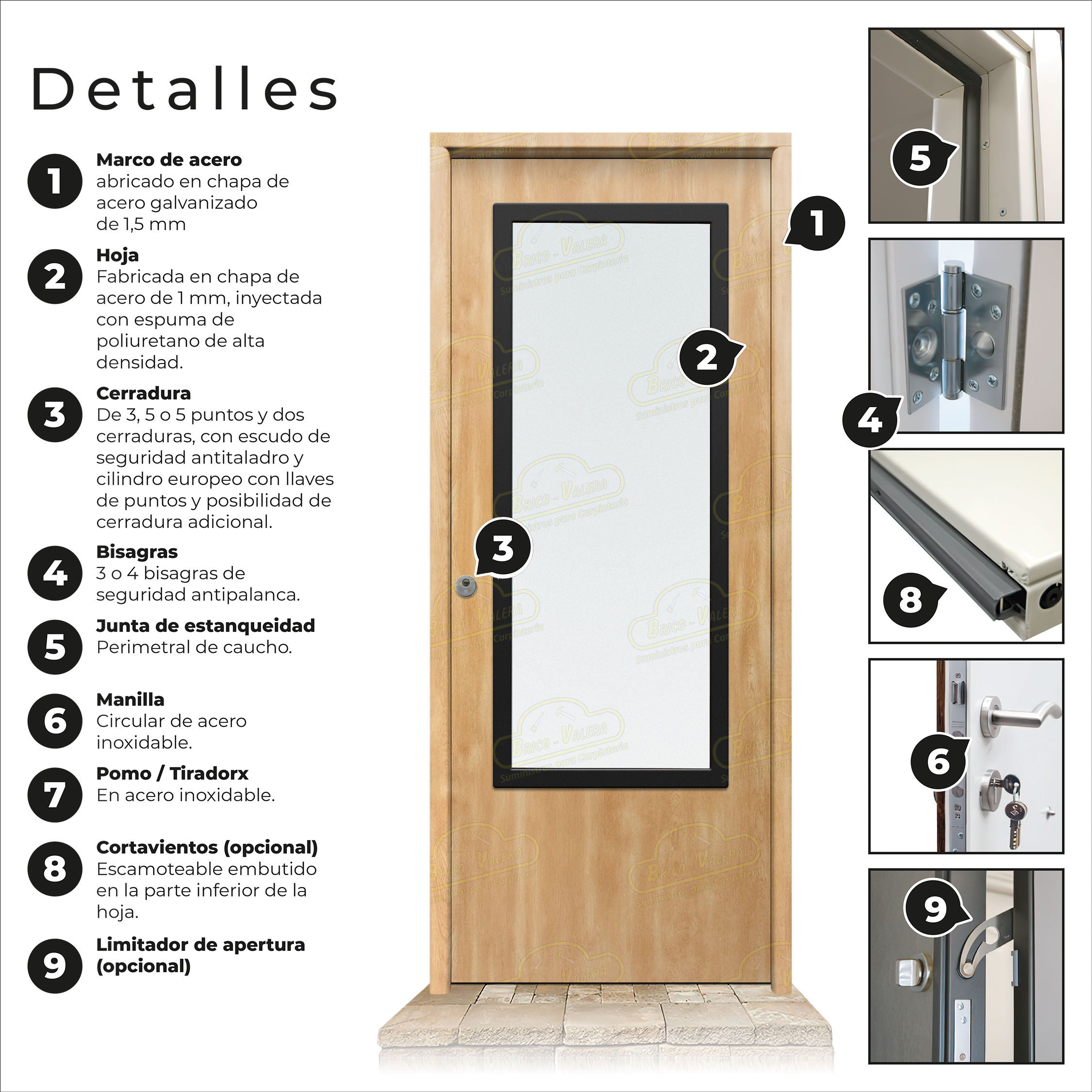Puerta Galvanizada 1110-CR Cristal Una Cara Roble Saga 100