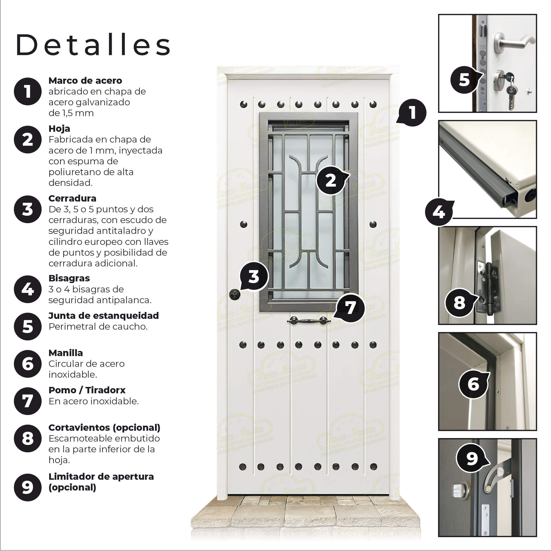 Puerta Galvanizada 1150 CL-CR-Reja Cristal Una Cara Blanca Saga 100