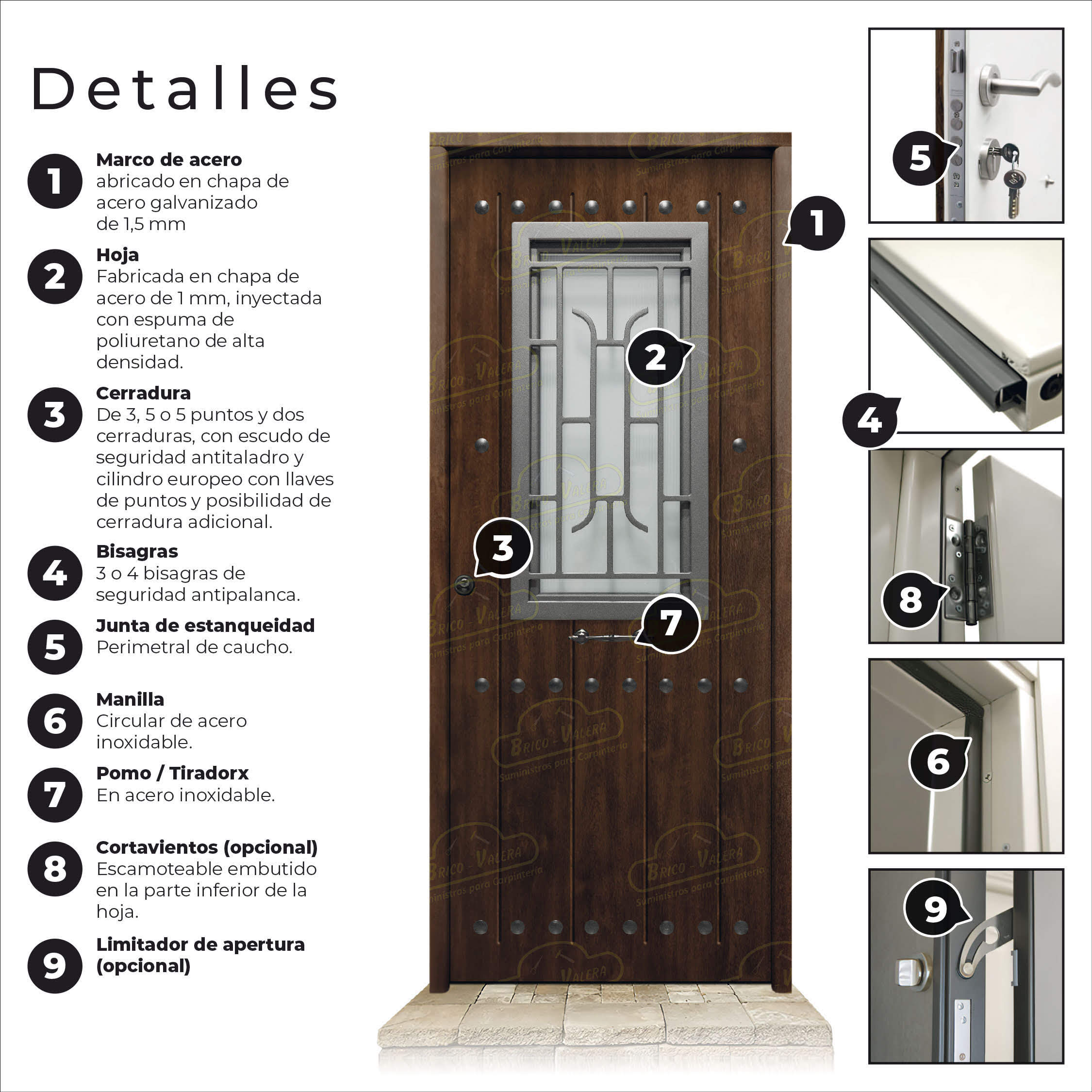 Puerta Galvanizada 1150 CL-CR-Reja Cristal Una Cara Roble Viejo Saga 100