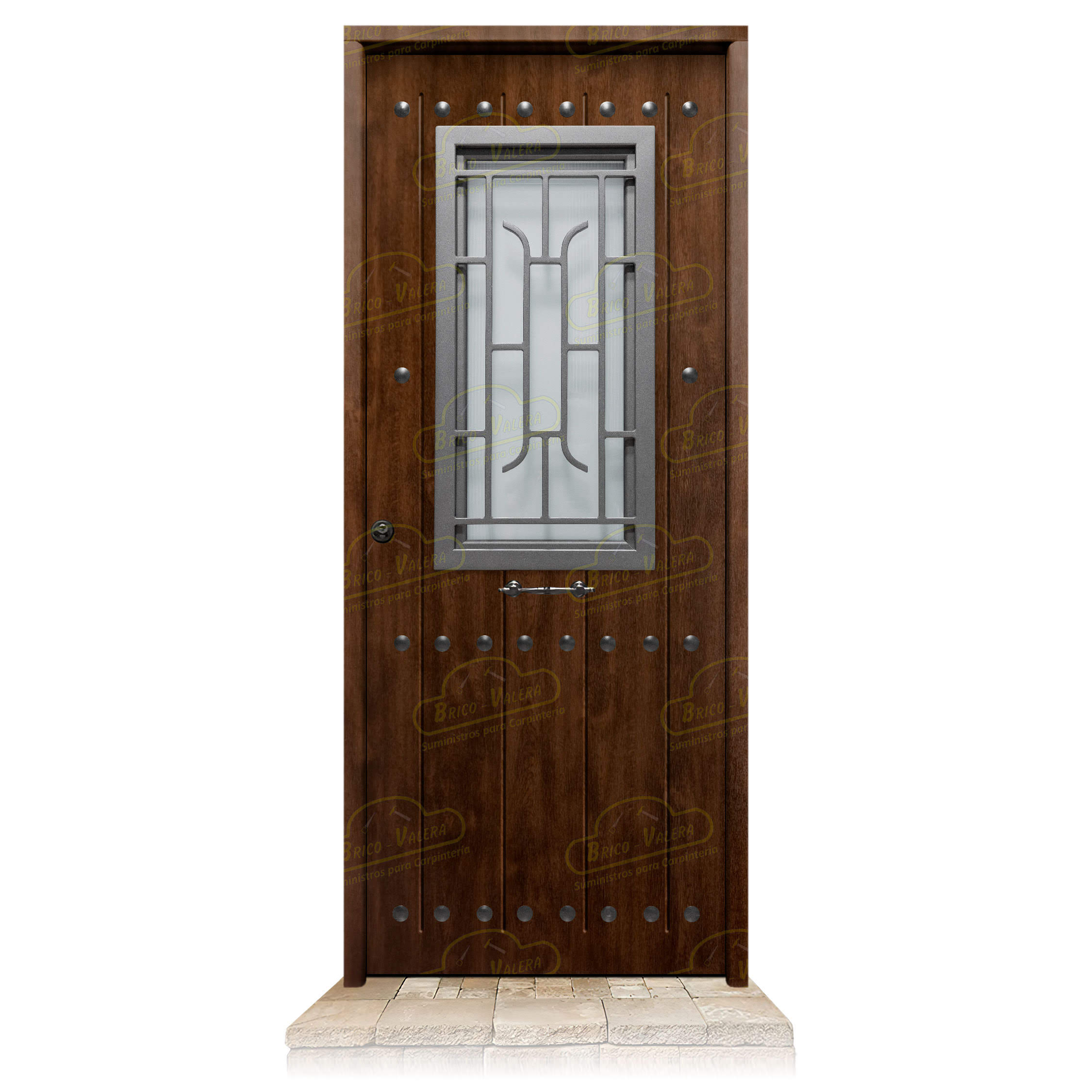 Puerta Galvanizada 1150 CL-CR-Reja Cristal Una Cara Roble Viejo Saga 100