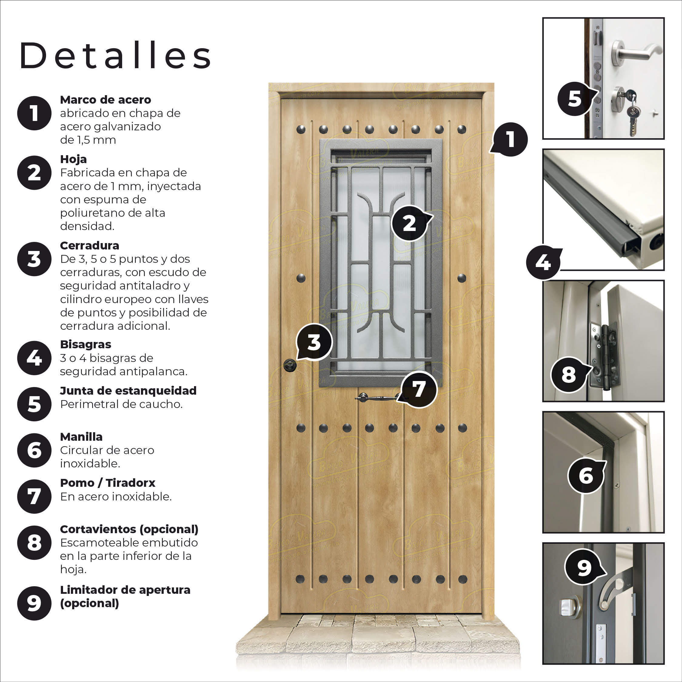 Puerta Galvanizada 1150 CL-CR-Reja / 1110 Cristal Roble Saga 100
