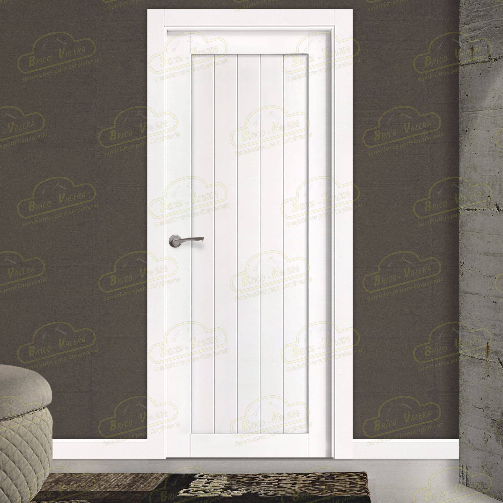 Puerta Gr005-L Rústica de Interior de Madera Lacada en Blanco