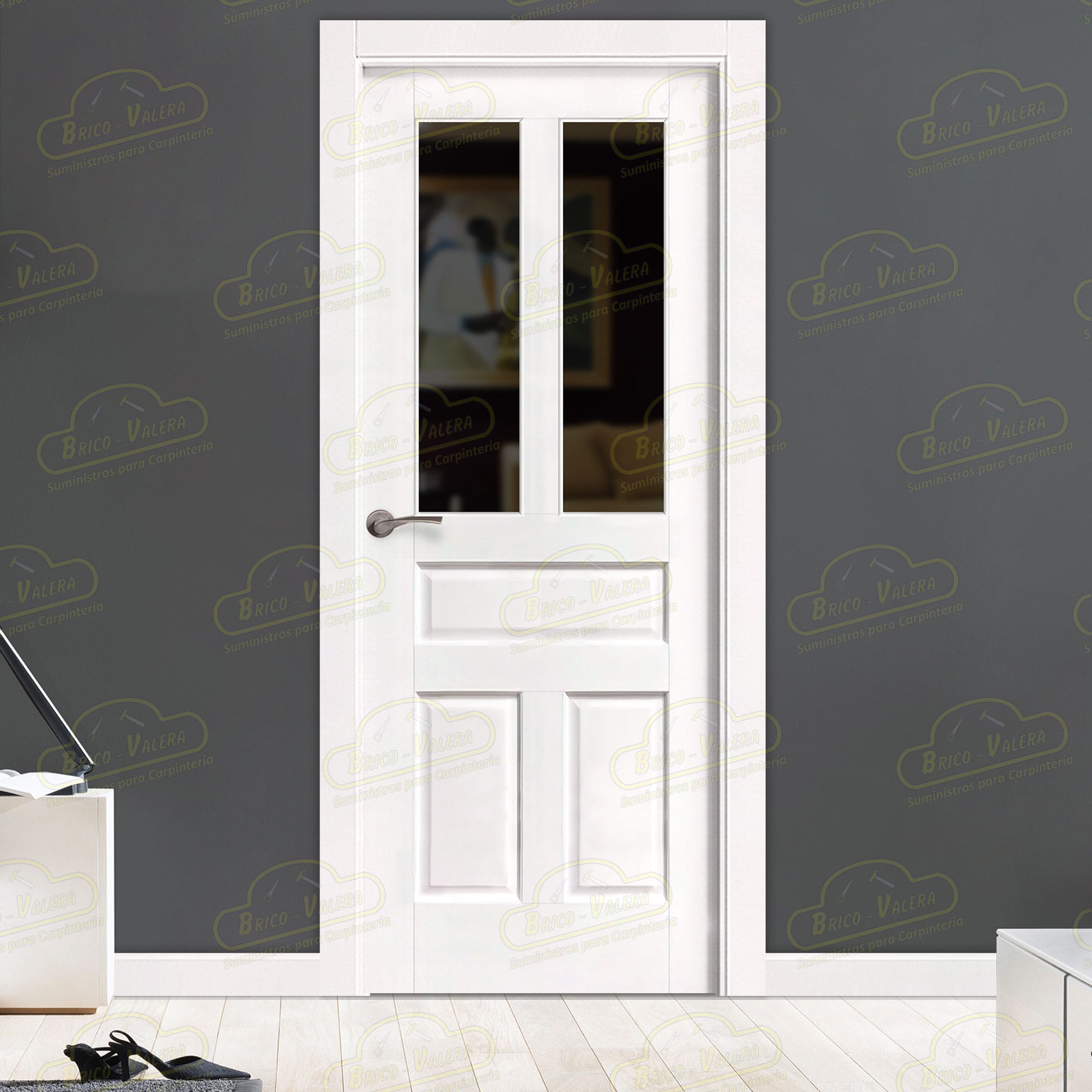 Puerta Malaga-R V2 Rústica de Interior de Madera Lacada en Blanco