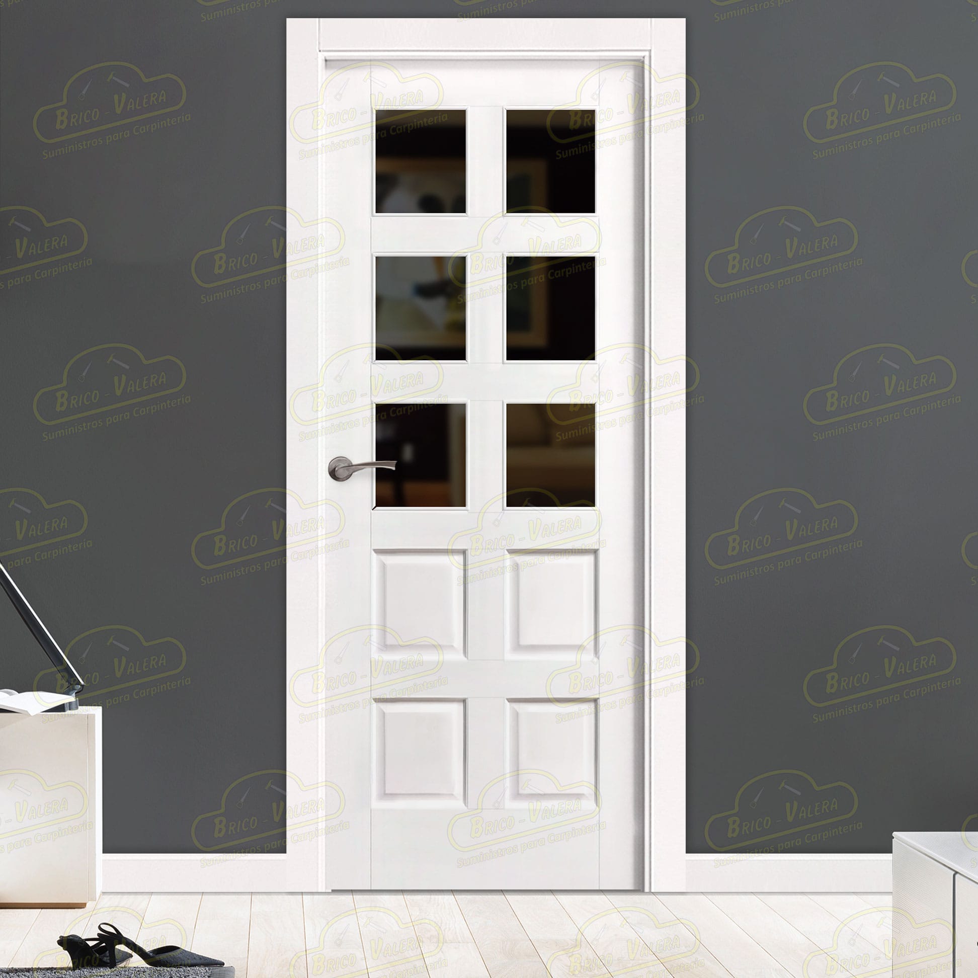 Puerta PM-02-R ZV6 Rústica de Interior de Madera Lacada en Blanco