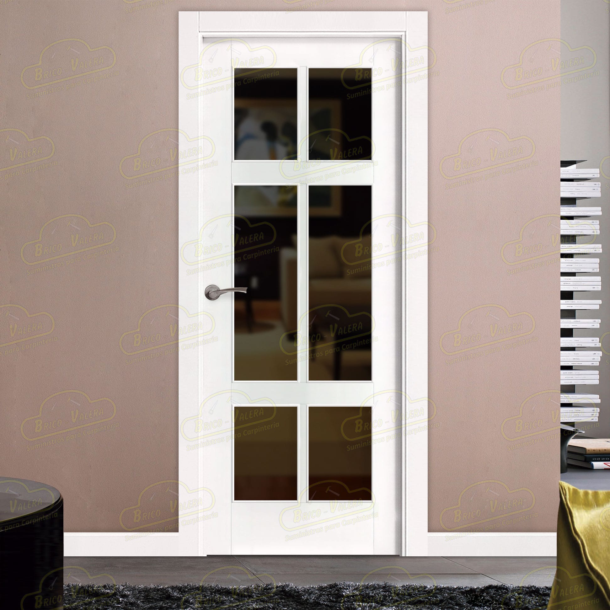 Puerta PM-1042-R V6 Rústica de Interior de Madera Lacada en Blanco