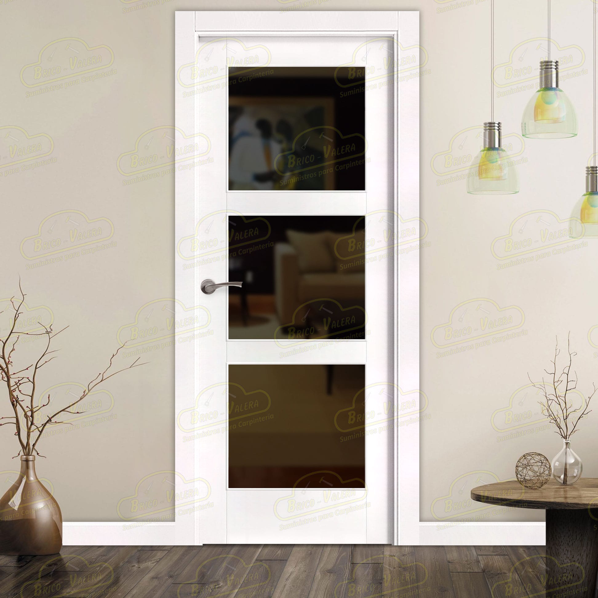 Puerta PM-1067-R V3 Rústica de Interior de Madera Lacada en Blanco