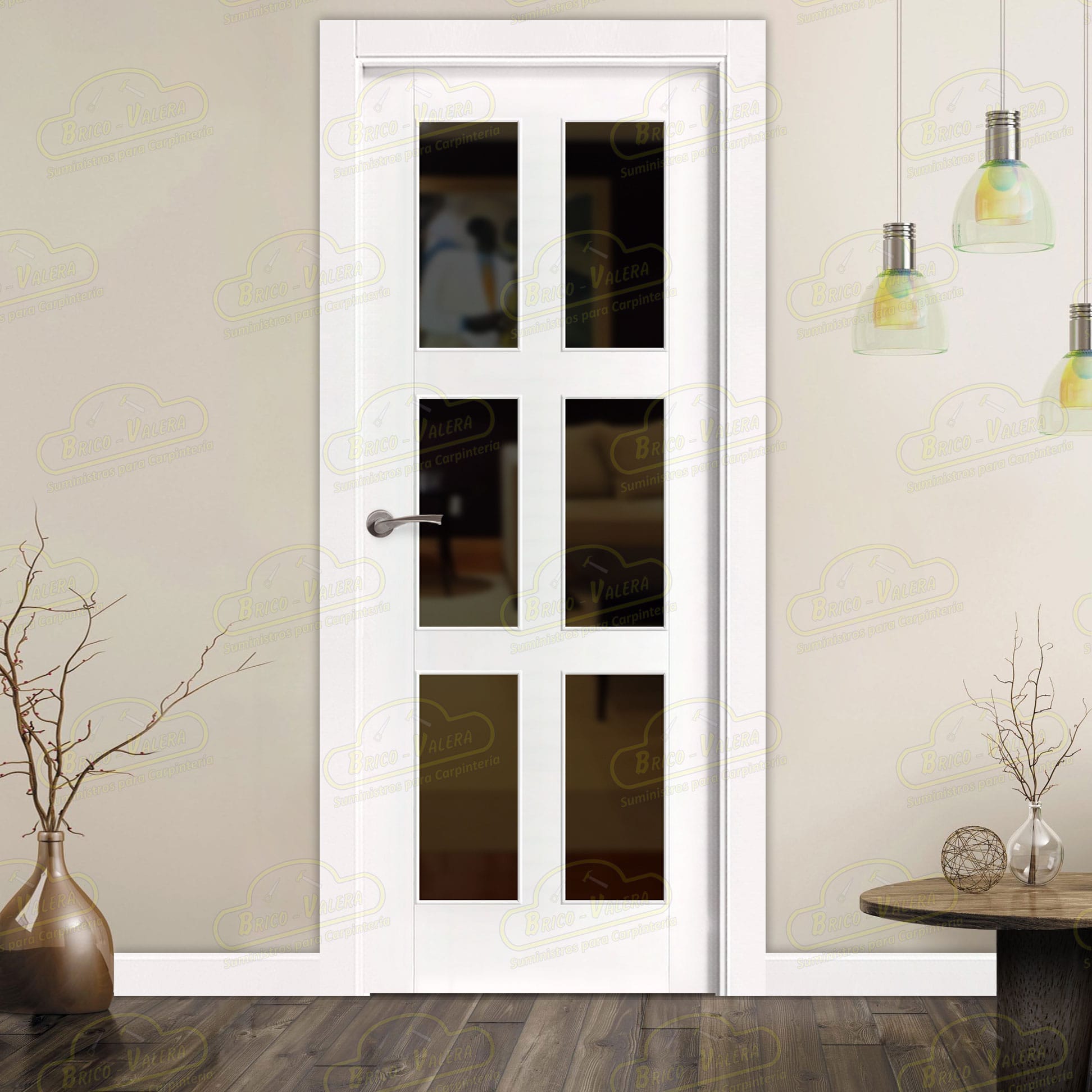 Puerta PM-1087-R V6 Rústica de Interior de Madera Lacada en Blanco