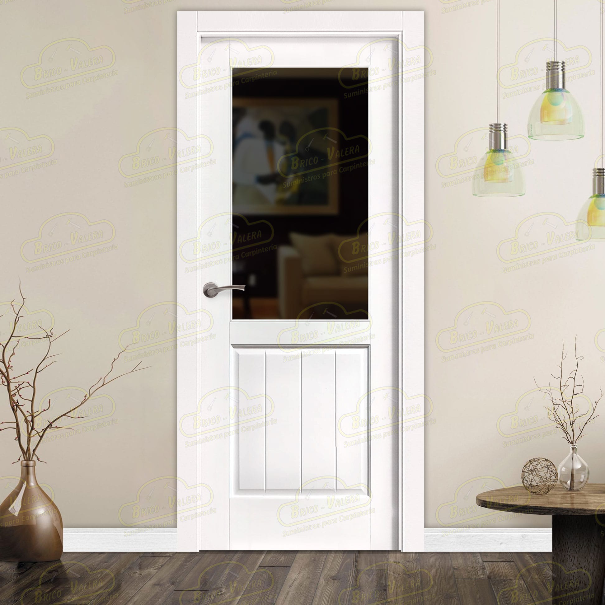 Puerta PM-1097-R ZV1 Rústica de Interior de Madera Lacada en Blanco