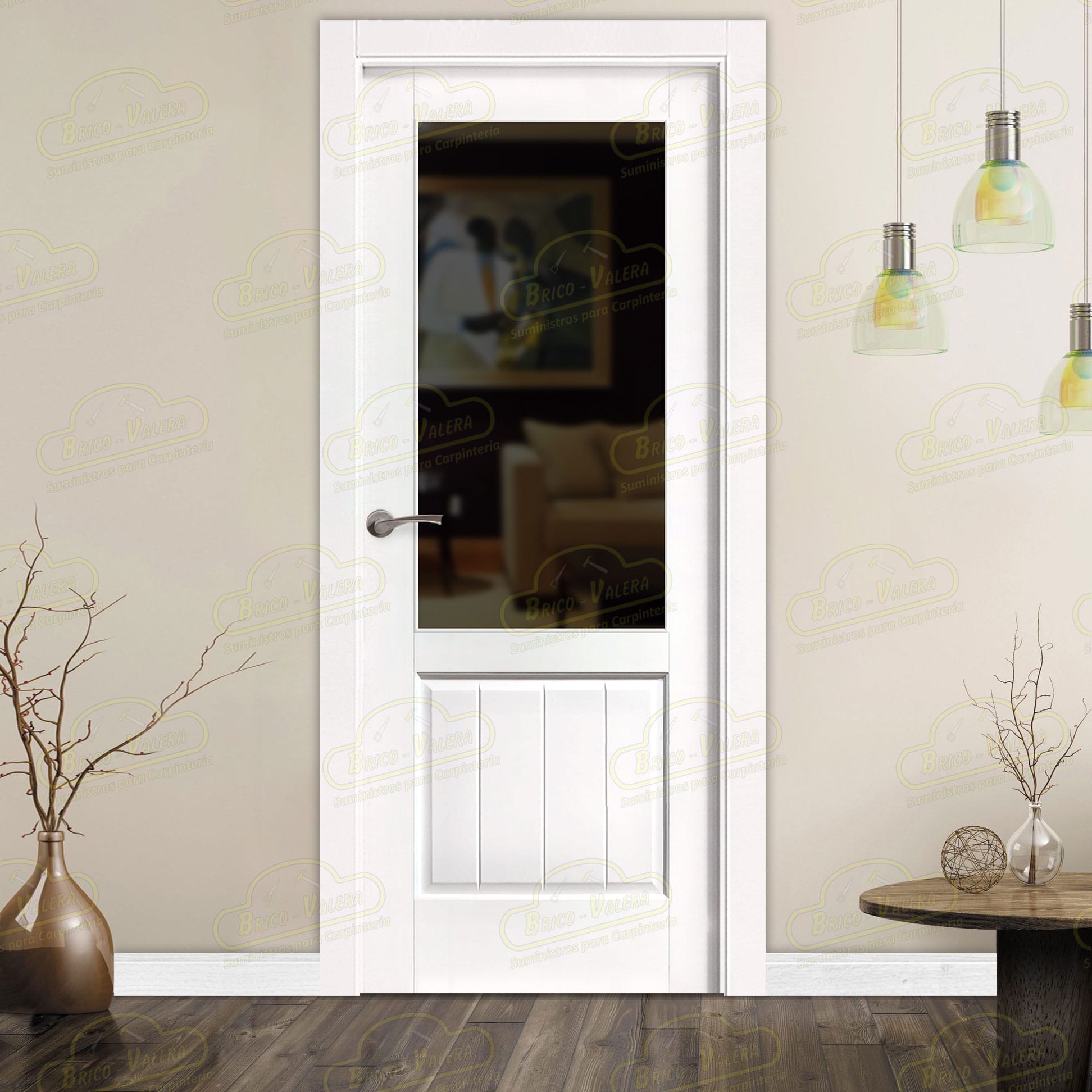 Puerta PM-1099-R ZV1 Rústica de Interior de Madera Lacada en Blanco