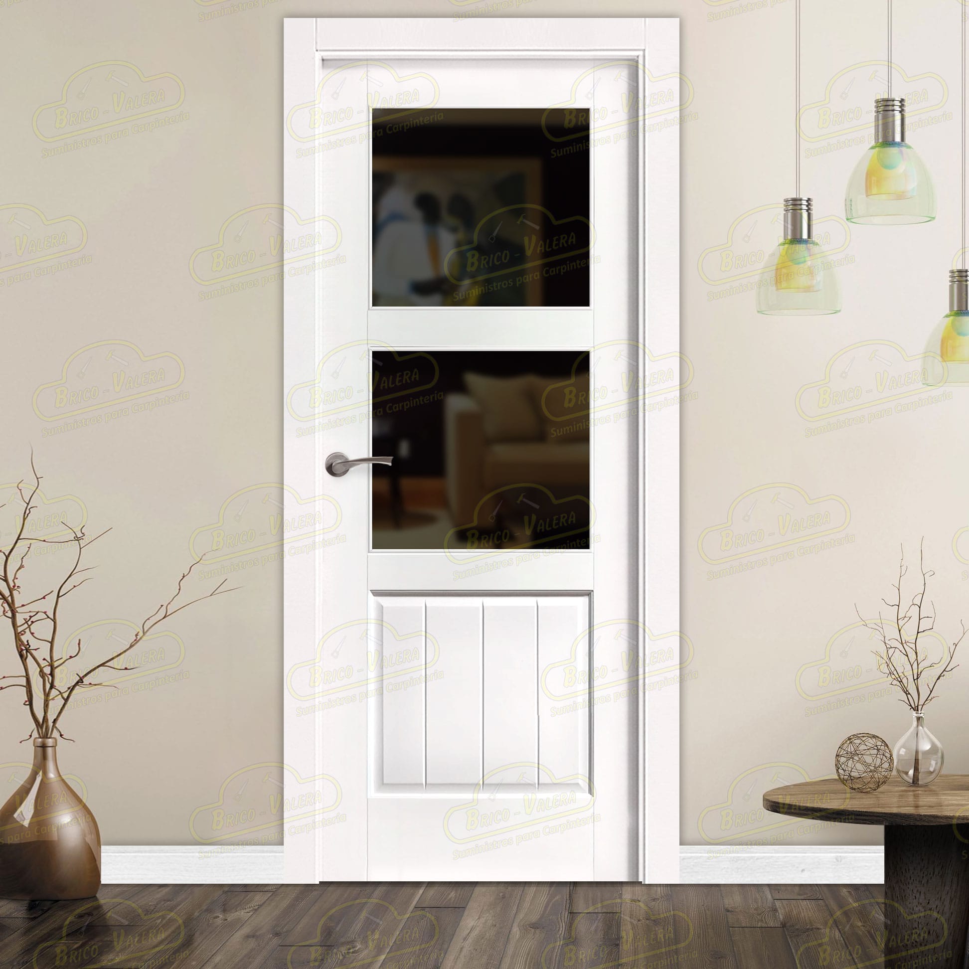 Puerta PM-1100-R V2 Rústica de Interior de Madera Lacada en Blanco